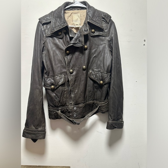 Diesel Jackets & Blazers - Diesel Y2K Brown Leather Motorcycle Jacket Belted Size L